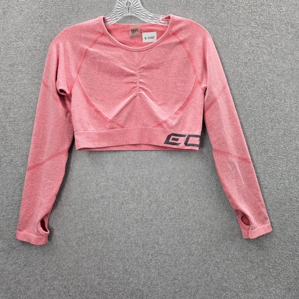 Arise Scruch‎ Women Activewear Top Large Pink Crop Shirt Logo Echt Thumbhole